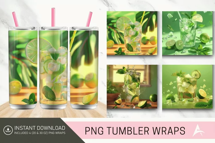 3D Cocktail Mojito Tumbler Wrap
