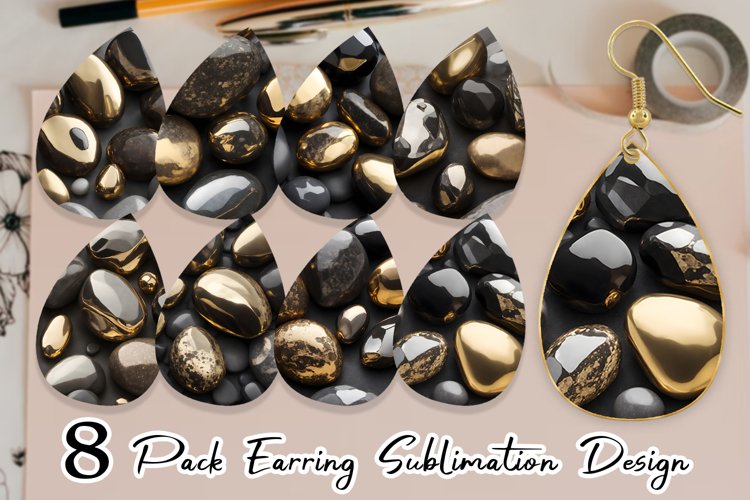 3D Metallic Stones Earring teardrop sublimation design