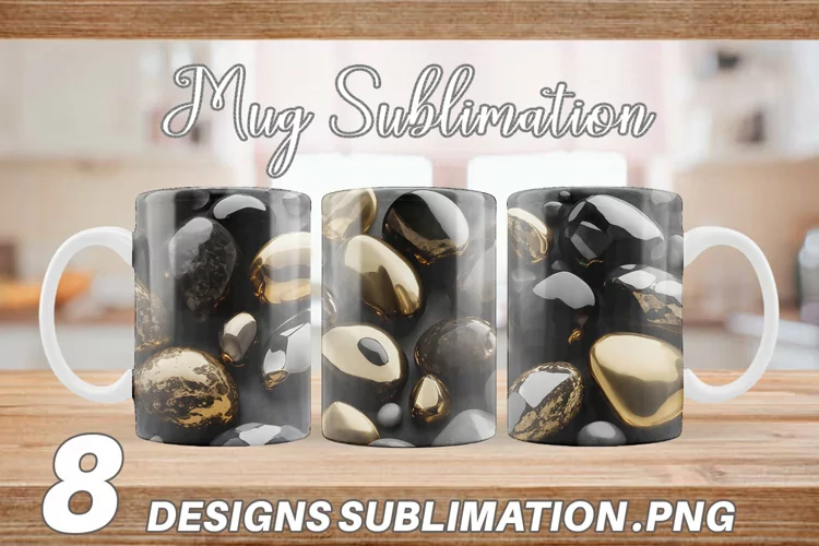 3D Metallic Stones | Mug sublimation design