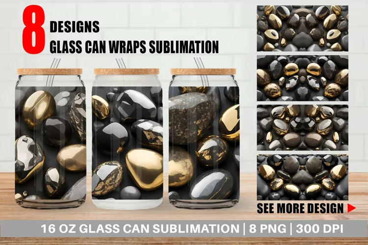 3D Metallic Stones Glass Can Wraps