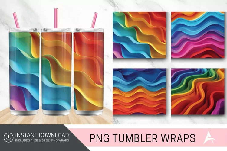 3D Colored Waves Background Tumbler wrap