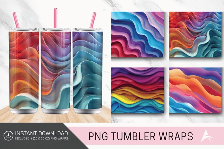 3D Colored Waves Background Tumbler wrap example image 1