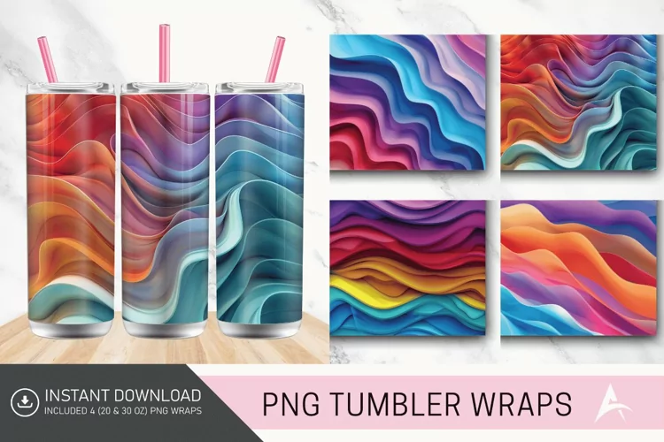 3D Colored Waves Background Tumbler wrap