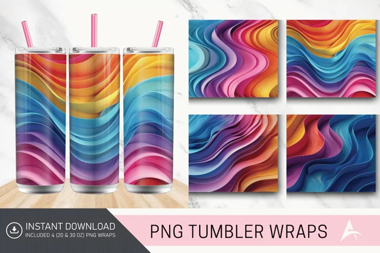 3D Colored Waves Background Tumbler wrap