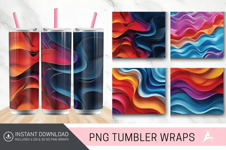 3D Colored Waves Background Tumbler wrap