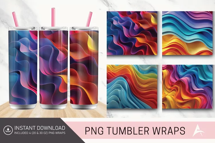 3D Colored Waves Background Tumbler wrap