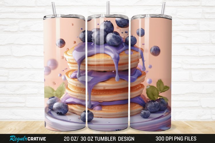 3D Colorful Blueberry Pancake 20/30oz Skinny Tumbler example image 1