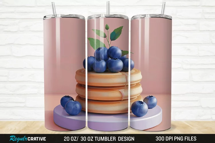 3D Colorful Blueberry Pancake 20/30oz Skinny Tumbler