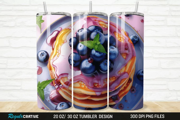 3D Colorful Blueberry Pancake 20/30oz Skinny Tumbler