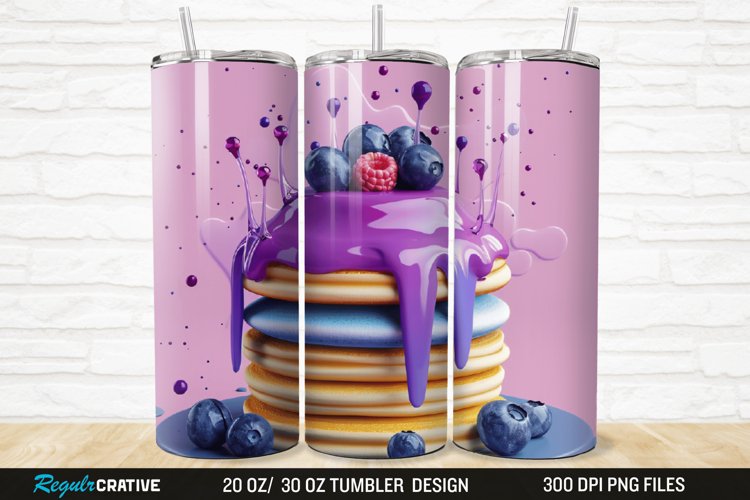 3D Colorful Blueberry Pancake 20/30oz Skinny Tumbler example image 1