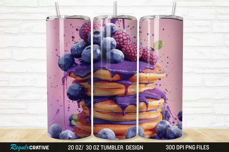 3D Colorful Blueberry Pancake 20/30oz Skinny Tumbler