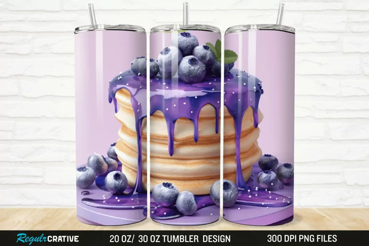 3D Colorful Blueberry Pancake 20/30oz Skinny Tumbler