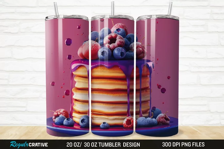 3D Colorful Blueberry Pancake 20/30oz Skinny Tumbler