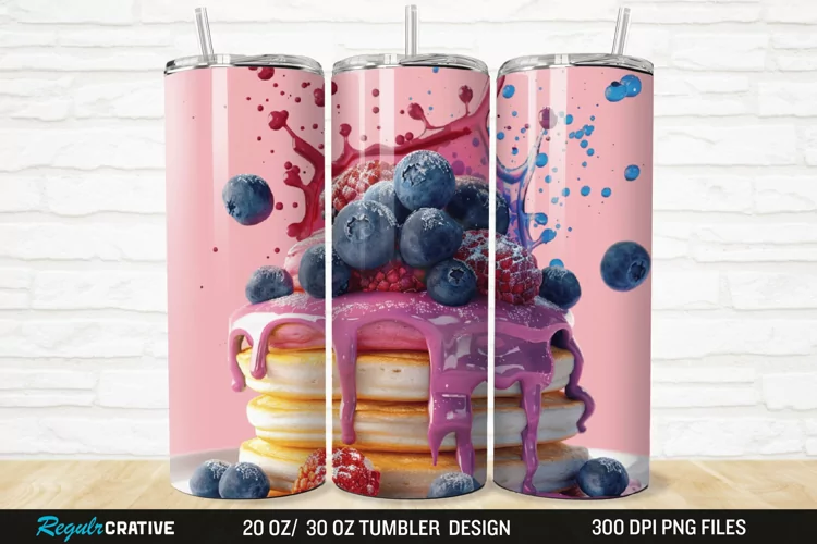3D Colorful Blueberry Pancake 20/30oz Skinny Tumbler