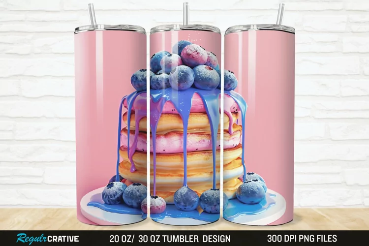 3D Colorful Blueberry Pancake 20/30oz Skinny Tumbler