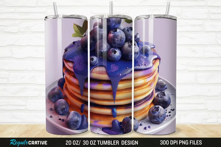 3D Colorful Blueberry Pancake 20/30oz Skinny Tumbler