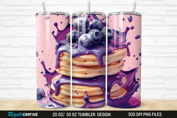 3D Colorful Blueberry Pancake 20/30oz Skinny Tumbler example image 1