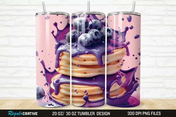 3D Colorful Blueberry Pancake 20/30oz Skinny Tumbler