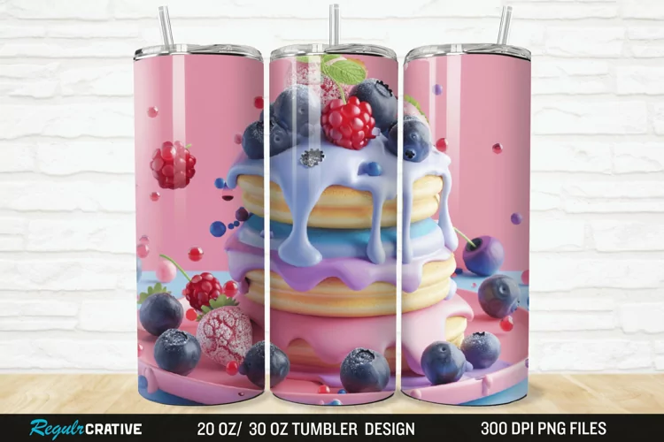 3D Colorful Blueberry Pancake 20/30oz Skinny Tumbler