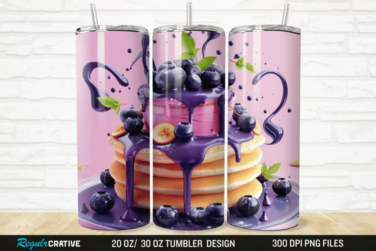 3D Colorful Blueberry Pancake 20/30oz Skinny Tumbler