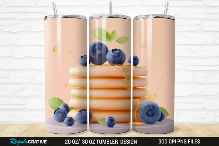3D Colorful Blueberry Pancake 20/30oz Skinny Tumbler