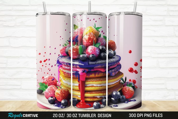 3D Colorful Blueberry Pancake 20/30oz Skinny Tumbler