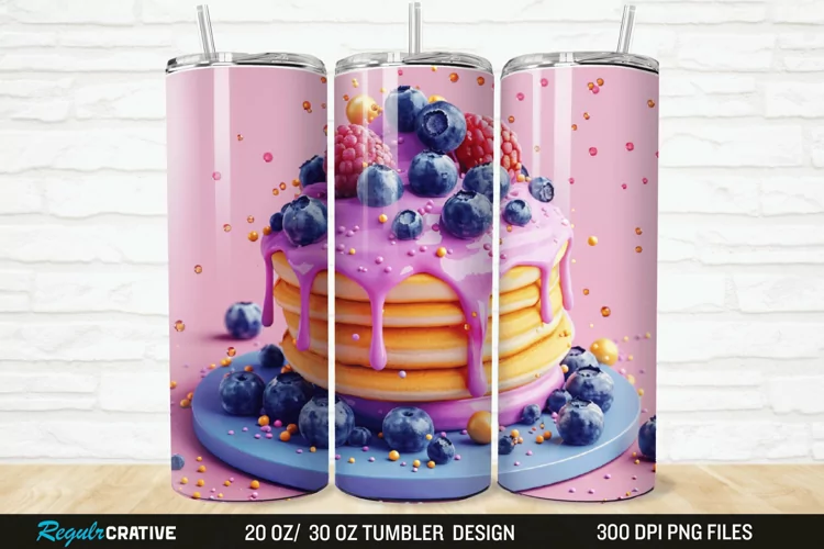 3D Colorful Blueberry Pancake 20/30oz Skinny Tumbler