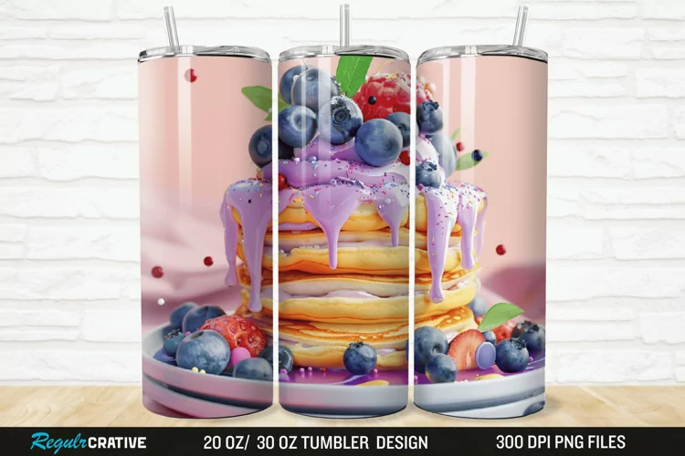 3D Colorful Blueberry Pancake 20/30oz Skinny Tumbler