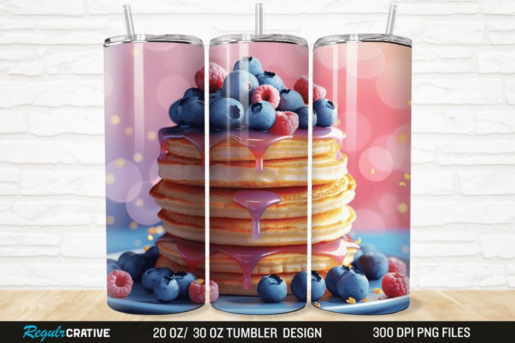 3D Colorful Blueberry Pancake 20/30oz Skinny Tumbler example image 1