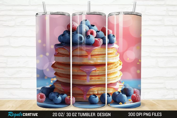 3D Colorful Blueberry Pancake 20/30oz Skinny Tumbler