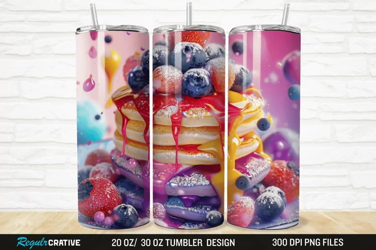 3D Colorful Blueberry Pancake 20/30oz Skinny Tumbler