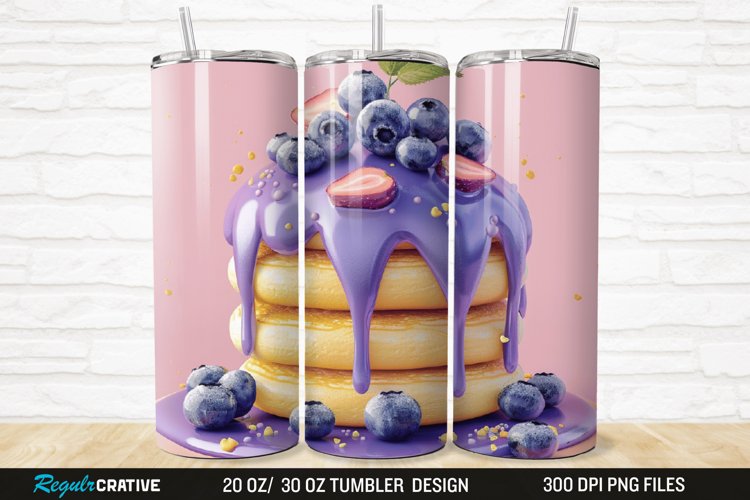 3D Colorful Blueberry Pancake 20/30oz Skinny Tumbler example image 1