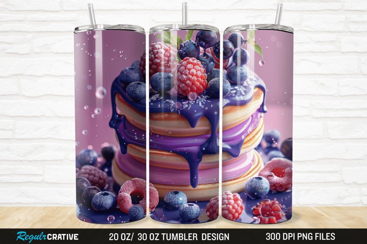 3D Colorful Blueberry Pancake 20/30oz Skinny Tumbler example image 1