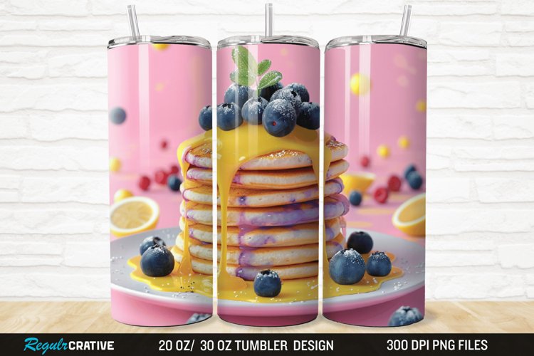 3D Colorful Blueberry Pancake 20/30oz Skinny Tumbler example image 1