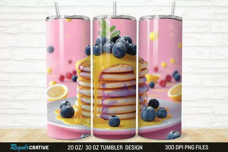 3D Colorful Blueberry Pancake 20/30oz Skinny Tumbler