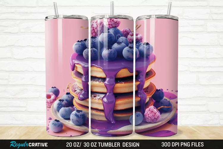 3D Colorful Blueberry Pancake 20/30oz Skinny Tumbler