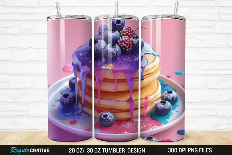 3D Colorful Blueberry Pancake 20/30oz Skinny Tumbler