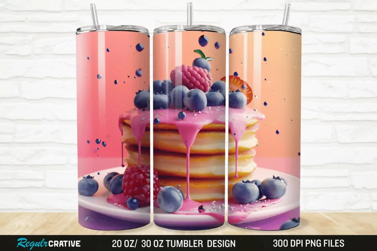 3D Colorful Blueberry Pancake 20/30oz Skinny Tumbler