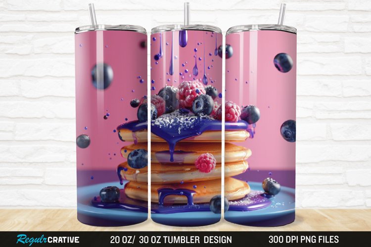 3D Colorful Blueberry Pancake 20/30oz Skinny Tumbler example image 1