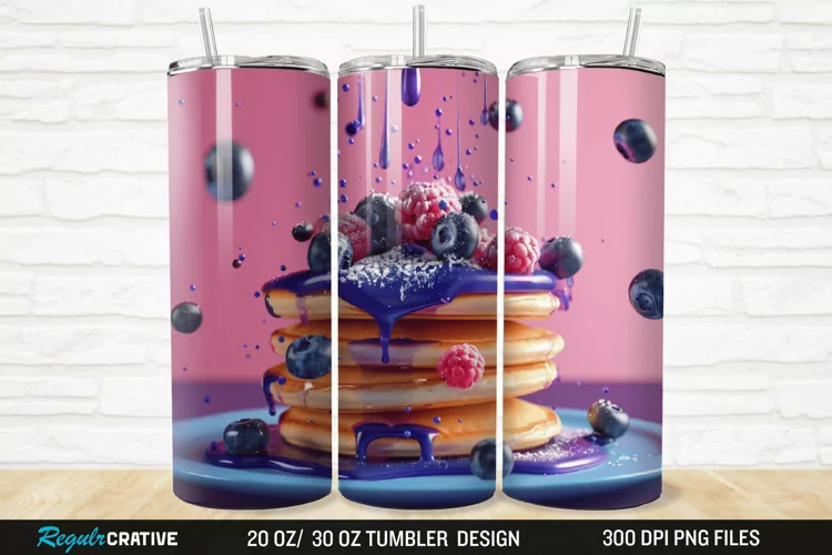 3D Colorful Blueberry Pancake 20/30oz Skinny Tumbler