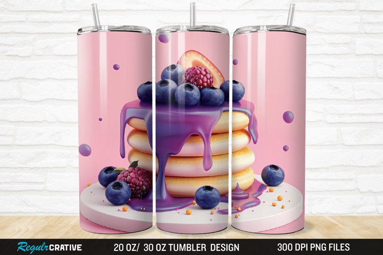 3D Colorful Blueberry Pancake 20/30oz Skinny Tumbler example image 1