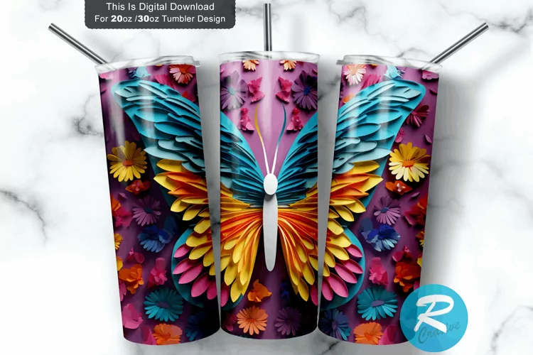 3D Butterfly Flower 20oz/30oz Skinny Tumbler