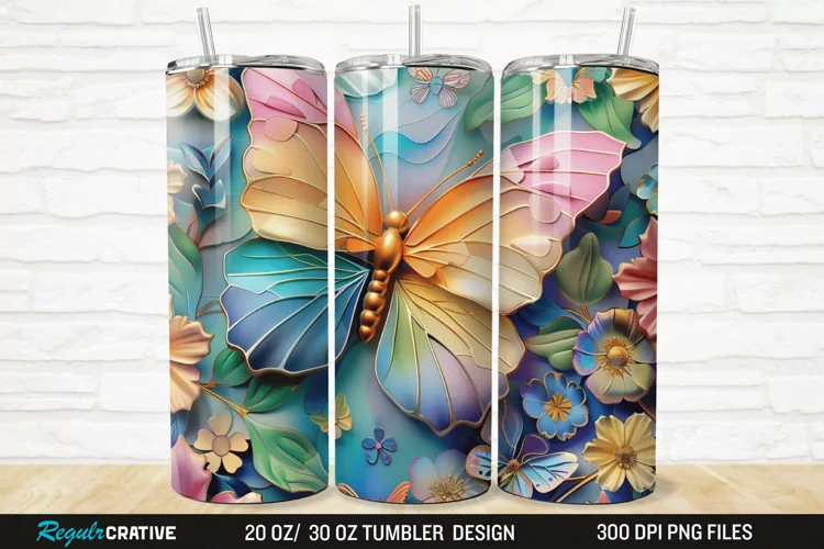 3D Colorful Butterfly Flowers 20/30oz Skinny Tumbler