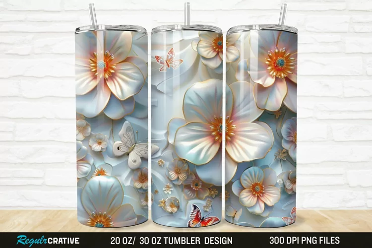 3D Colorful Butterfly Flowers 20/30oz Skinny Tumbler