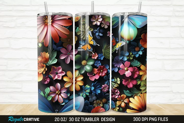 3D Colorful Butterfly Flowers 20/30oz Skinny Tumbler
