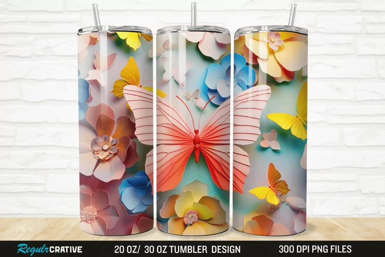 3D Colorful Butterfly Flowers 20/30oz Skinny Tumbler