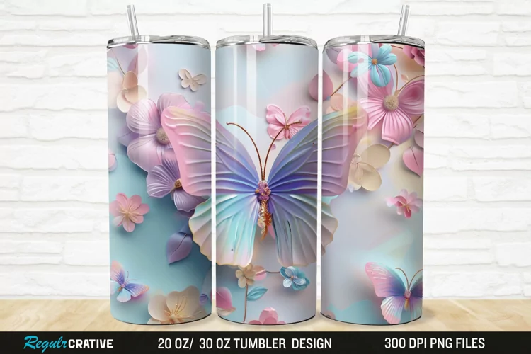 3D Colorful Butterfly Flowers 20/30oz Skinny Tumbler