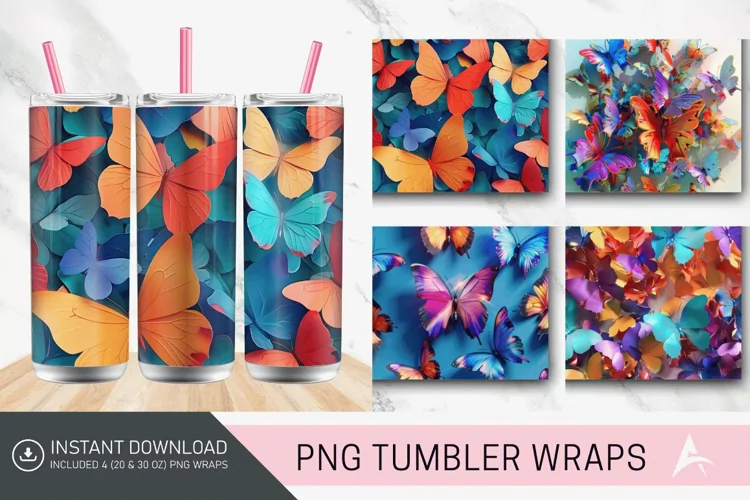3D Colorful Butterfly Tumbler Wrap
