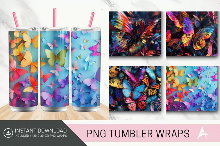 3D Colorful Butterfly Tumbler Wrap