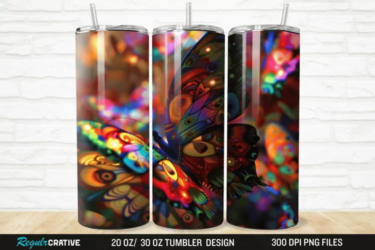 3D Colorful Butterfly 20/30oz Skinny Tumbler